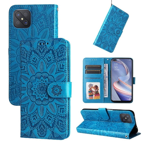 Funda tipo cartera FOXDOCK para OPPO Reno4Z 5G , diseño girasol en relieve, cuero PU, cierre magnético, soporte y tarjetero