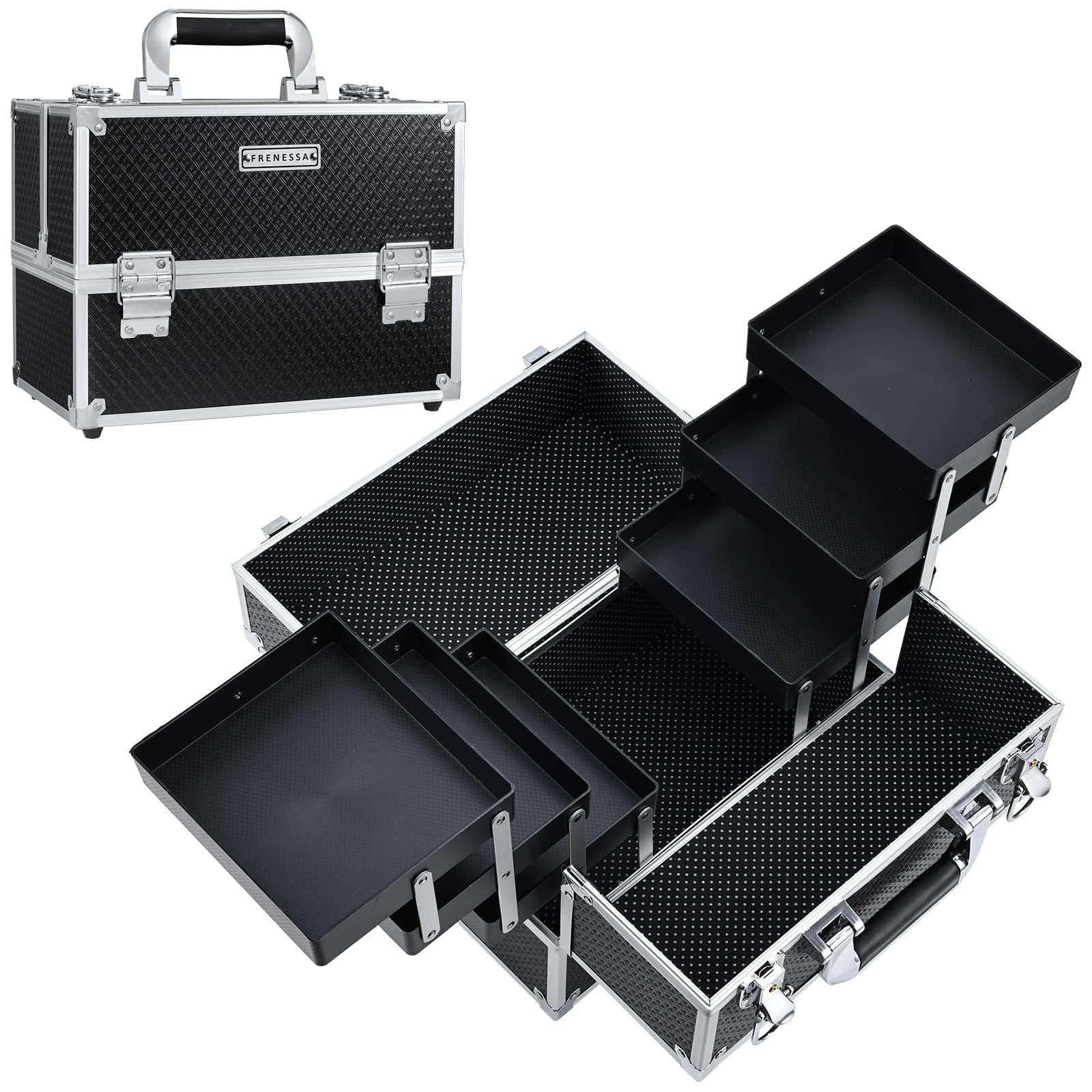 Estuche De Maquillaje Makeup Train Case Frenessa Con 6 Bandejas, Color Negro