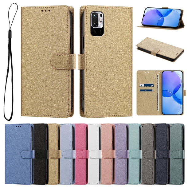 Cartera para Xiaomi Poco M3 Pro 5G con Soporte y Correa, Dorado