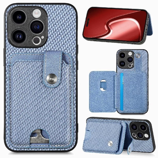 Funda Billetera Tejida para iPhone 15 Pro con Soporte y Tarjetero Azul