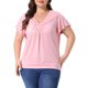 thumbnail image 1 of Agnes Orinda Blusa de Talla Grande para Mujeres Escuela Universidad Cuello en V Volante Manga Corta Camiseta de Verano Tops 1X Rosa, 1 of 6