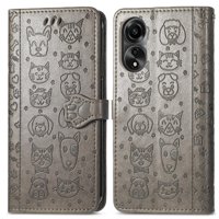 Funda Cartera Foxdock Para Oppo A78 4G , Flip Pu Con Relieve De Gatos Y Perros, Tarjetero Y Soporte