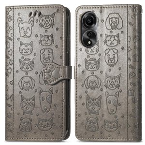 Funda Cartera Foxdock Para Oppo A78 4G , Flip Pu Con Relieve De Gatos Y Perros, Tarjetero Y Soporte