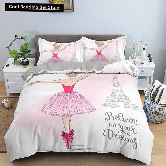 Dancing Girl Duvet Cover Ballet Girls Bedding Set Home Textile Bedclothes Soft Girly Comforter Cover /King Size for Kids Bed Sheets