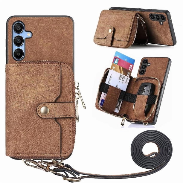 Funda Tipo Cartera con Correa Cruzada para Samsung Galaxy A16 Protección Contra Golpes Marrón