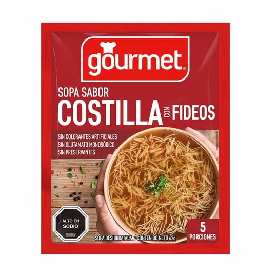 Sopa Sabor Costilla Con Fideos (5 Porciones) Sobre 62 g Gourmet