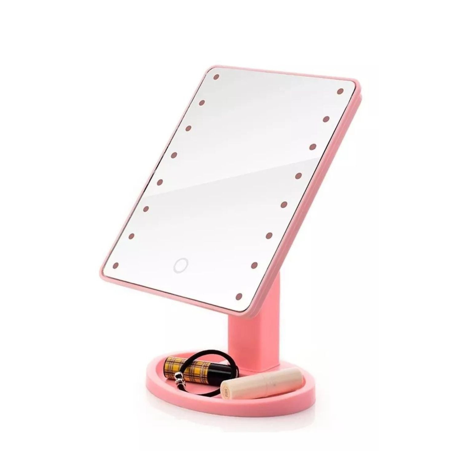 Disparo - Espejo Pedestal Luces 16 Led A Pila 16cm Diseño Rosa