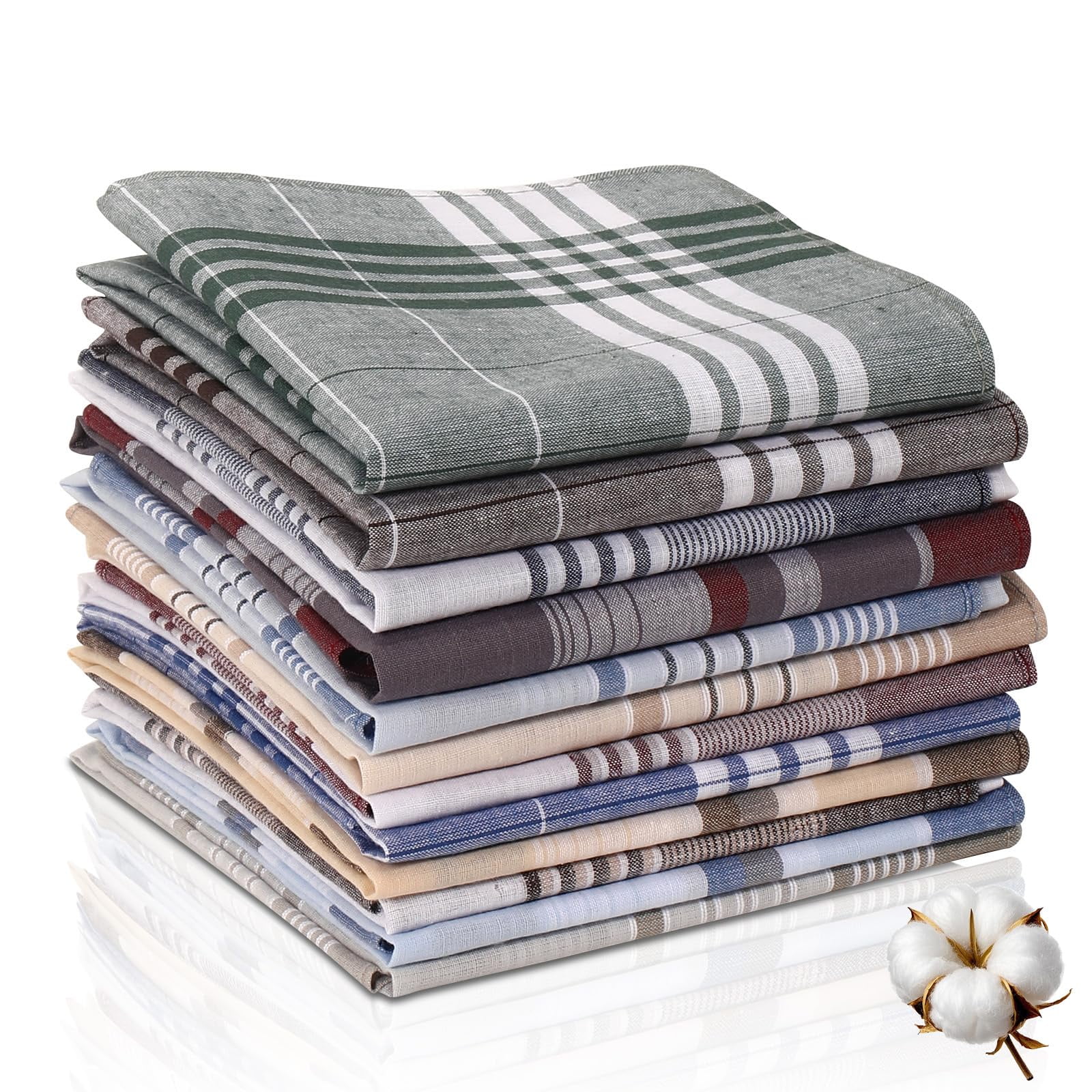 Paquete De 12 Pañuelos Arkbaodan Para Hombre, 100% Algodón, 40 X 40 Cm, A Cuadros