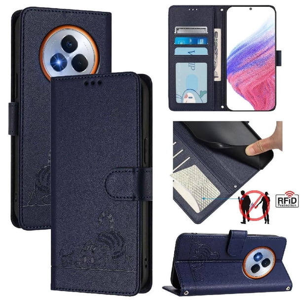 Funda tipo cartera FOXDOCK para Realme Narzo 80 Pro con soporte, ranuras, RFID, diseño de gato
