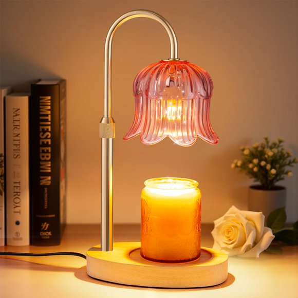Lámpara Calentadora de Velas Pfxud Eléctrica con Flor Rosa y Temporizador