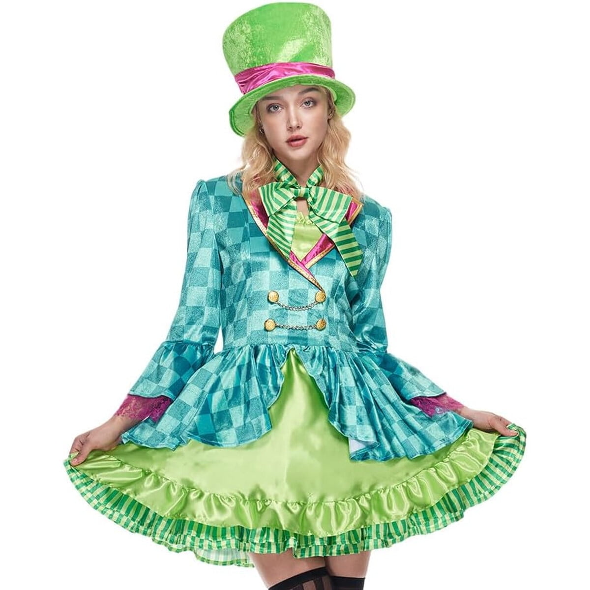 Disfraz Mujer Eraspooky Sombrerera Vestido Verde Fiesta