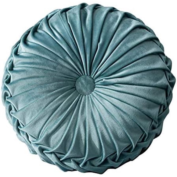 XmhyTop Almohada decorativa redonda plisada, terciopelo suave y felpa neutra, 1 pieza, 15 pulgadas de diámetro, cojín de asiento, Estilo D, Verde