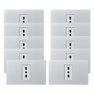Want - Pack 10 Tomacorriente Simple Metálico 16A - Gris Blanco