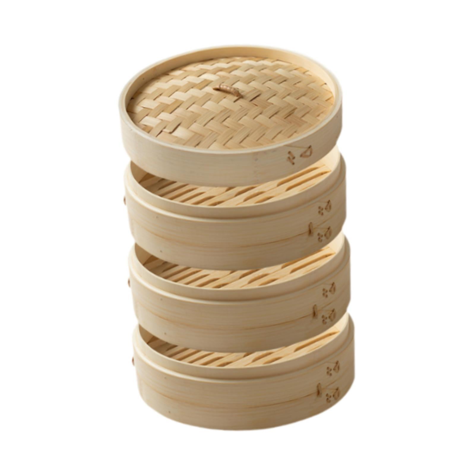 Magideal - Vaporera De Bambú, Vaporera De Alimentos, Utensilios De Cocina Hechos A Mano, Vaporera Tradicional Para Hacer Bollos Y Albóndigas, Canasta Para 28 Cm 3 Capas