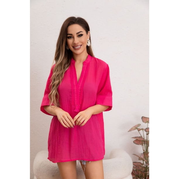 Blusa Mujer Lino Algodón Premium Liviana Cuello Mao 8057