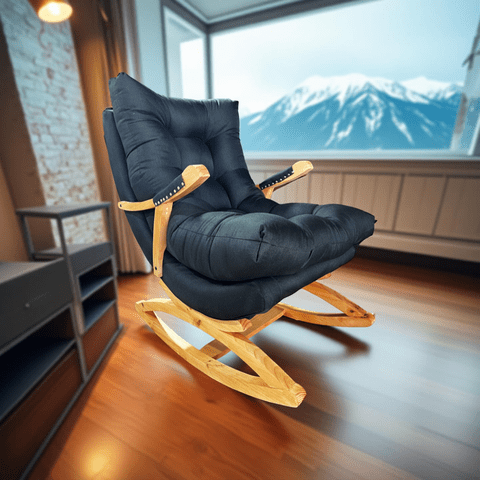 Muebles New - Silla Mecedora Coquette Con Apoya Brazo Negro Lino