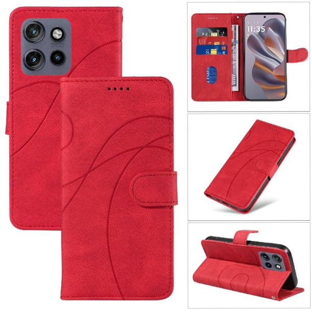 Funda tipo cartera con tapa para Motorola Edge 50 Neo con tarjetero, soporte y cubierta magnética Rojo