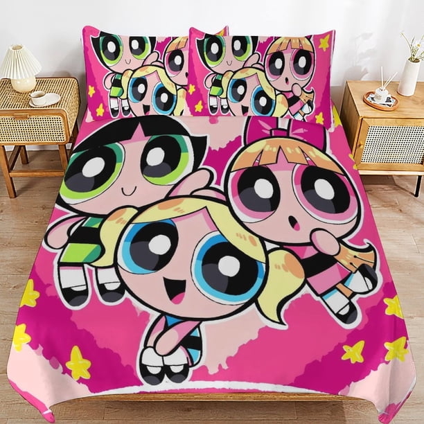 Powerpuff Girls Power-puff Bedding Set Sheet Set for Kids Adults All Season Lightweight Bedding Set