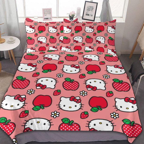 Hello Kitty Duvet Cover Set 3-Piece Bedding Set Soft Warm And Comfortable Soft Bed Set for Bedroom All Season Bed Sheets