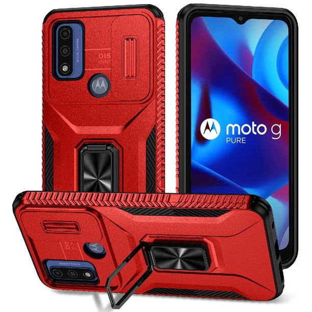 Funda Armada para Motorola Moto G Power 2022 con Tapa Deslizante y Soporte Magnético Giratorio Rojo