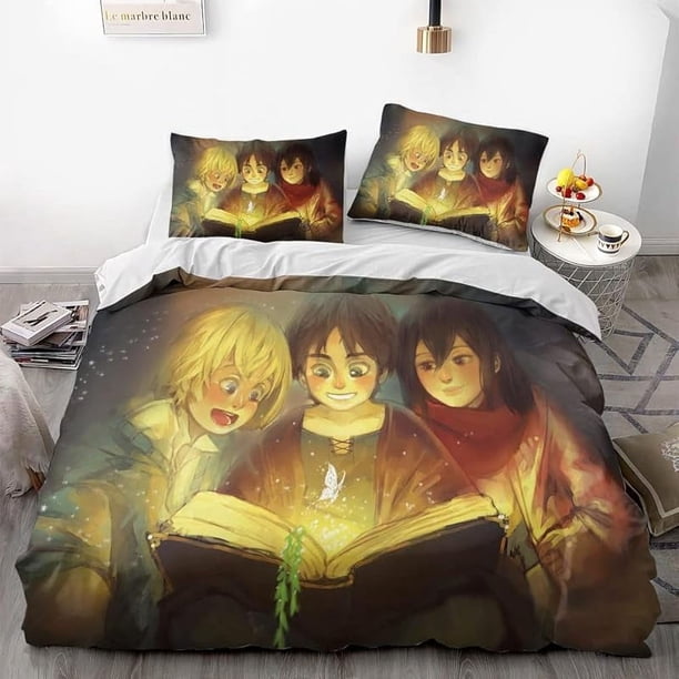 Att-ack on Gi-ant Eren L-evi Ani-me Soft 3D Pri-nted Du-vet Cover -Bedd-ing Set with Co-mforte-r Cover-