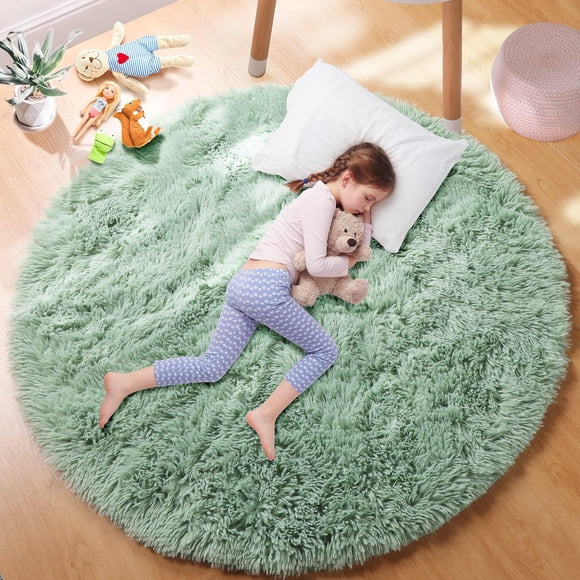 Alfombra PAGISOFE, suave, verde salvia, 120 cm, redonda, para dormitorio