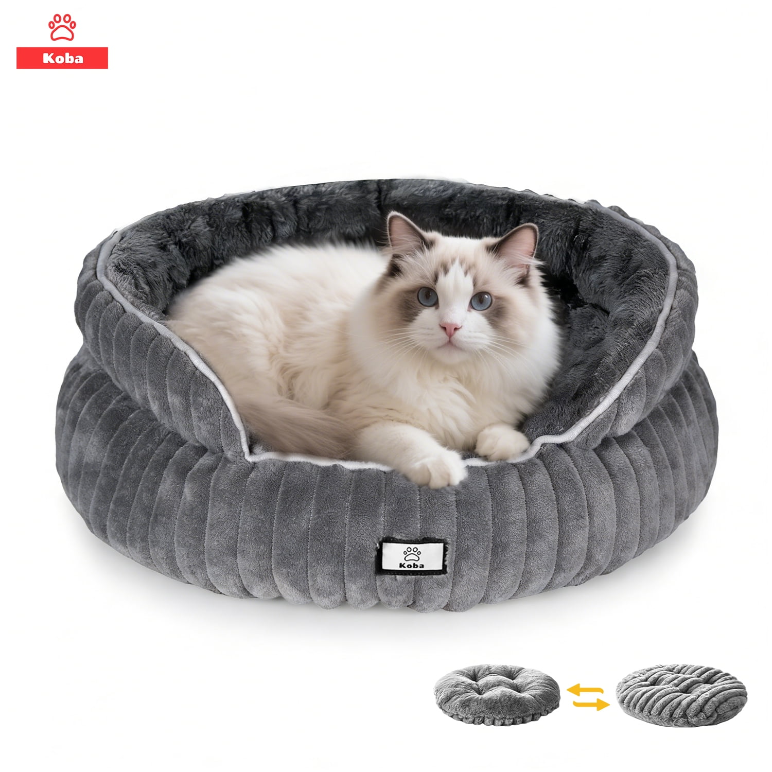 Koba - Cama Antiestrés Gatos Perros Con Cojín Reversible 50x50x20cm Marengo