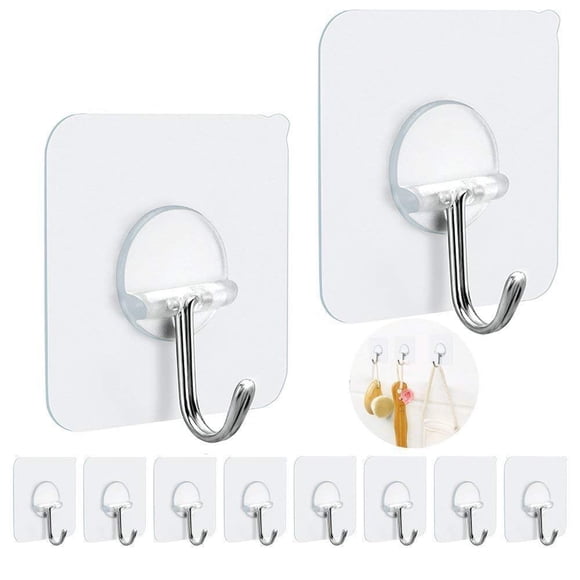 Ganchos adhesivos FOTYRIG Heavy Duty, 10 paquetes de 10 kg, transparentes