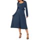 thumbnail image 2 of INSPIRE CHIC Vestido de Maternidad para Mujeres de Manga Larga con Cuello Cuadrado, Tejido Midi, Cintura con Lazo, Casual para Otoño e Invierno, Tallas Grandes 2XL Azul Marino, 2 of 6