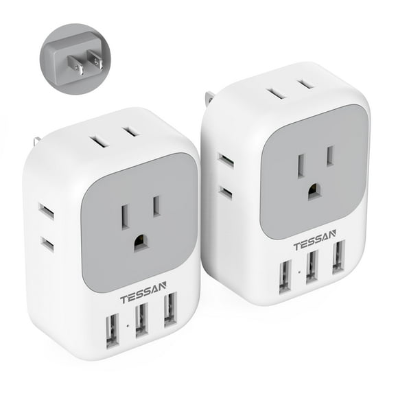 Adaptador de enchufe TESSAN de EE. UU. a Japón, paquete de 2 con 4 tomas de corriente alterna y 3 USB