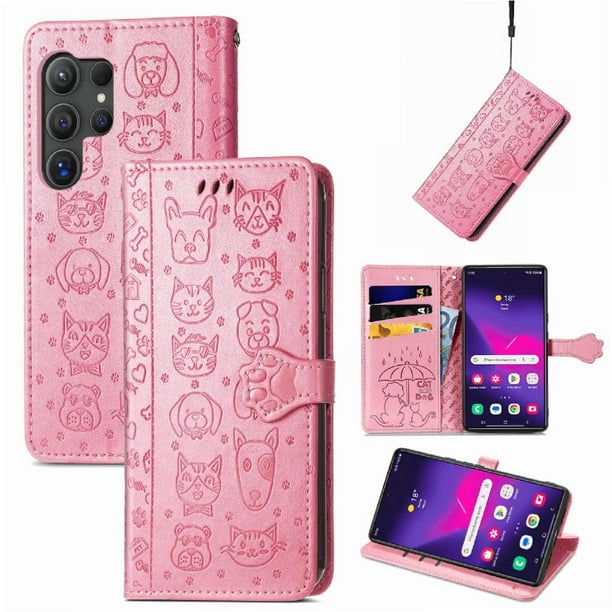 Funda Cartera FOXDOCK para Samsung Galaxy S24 Ultra , Flip PU con Relieve de Gatos y Perros, Tarjetero y Soporte