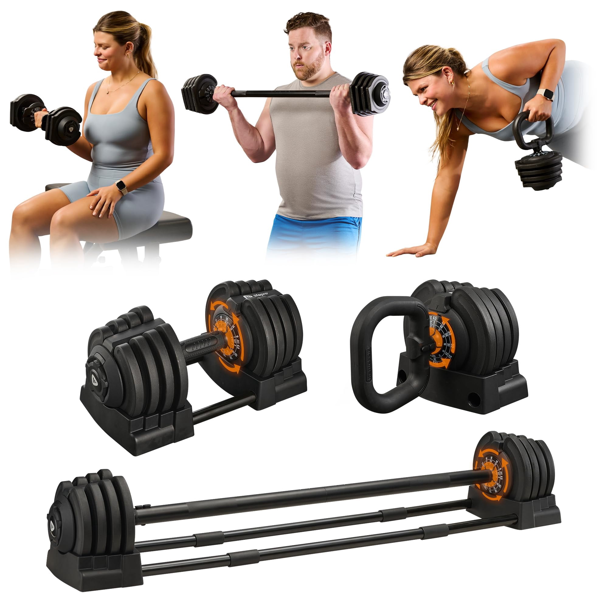 Juego De Mancuernas Lifepro, Regulables, 6,8 Kg, 19,5 Kg, 24,9 Kg, 11,3 Kg