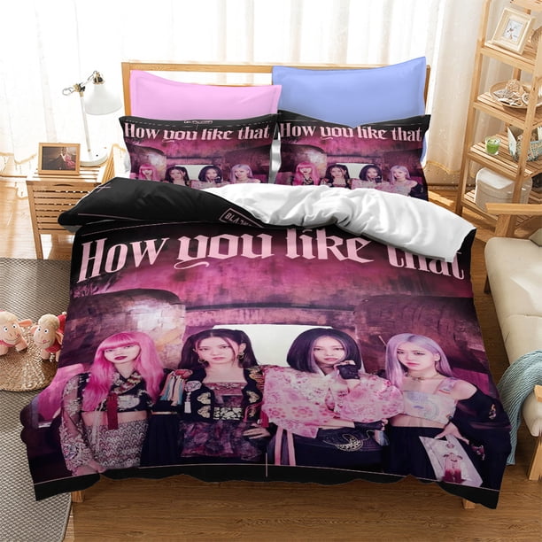 Black_pink 3 Pcs Comforter Set with 2 Pillowcases,Blackpin_k Bedding Set Sheet Set for Kids Adults,All Season Lightweight