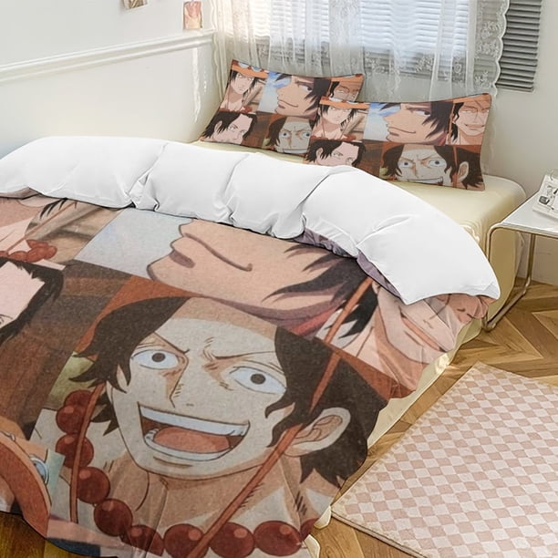 PortgasD Ace Bed Duvet Cover Funny Anime Cartoon Bedding Sets Lightweight 3 Piece Comforter Sets