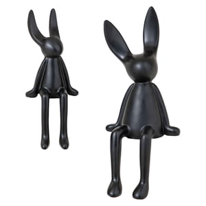 Magideal - 2 Piezas De Estatuas De Decoración De Conejo Sentado De Cerámica, Decoración De Estantería, Adorno Decorativo Para Estantes De Escritorio, Gabinetes D Negro
