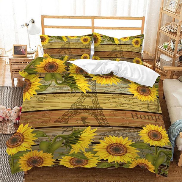 Plant Sunflowers Floral Print Quilt Duvet Cover Set Children Comforter Cover3-Piece Bedding Set