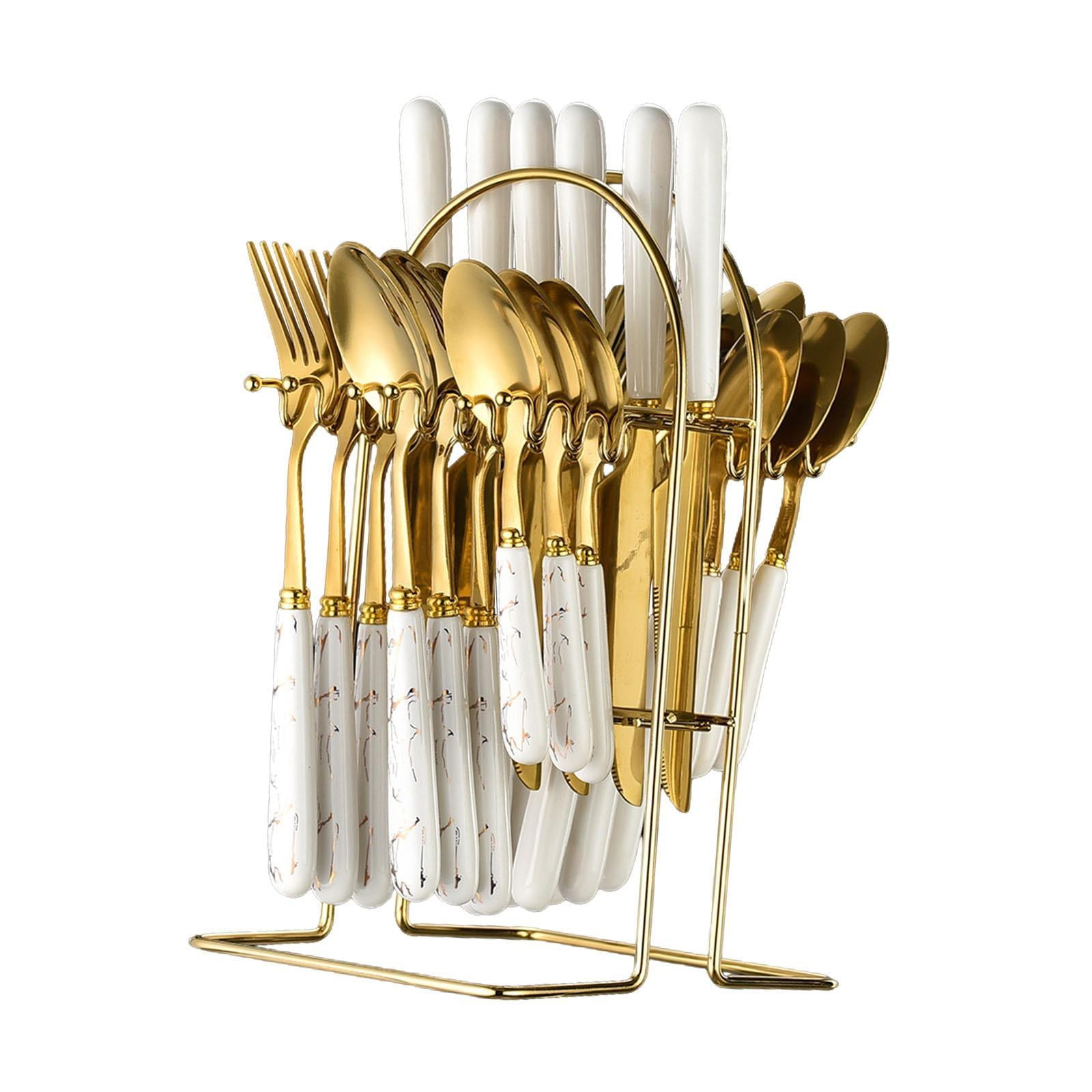 Bothyi - Cubiertos Determinados Del Vintage De Los Cubiertos De Los Cubiertos Del Acero Inoxidable Para El Hotel Del Partido Que Cena El Oro Blanco