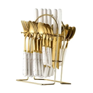 Bothyi - Cubiertos Determinados Del Vintage De Los Cubiertos De Los Cubiertos Del Acero Inoxidable Para El Hotel Del Partido Que Cena El Oro Blanco