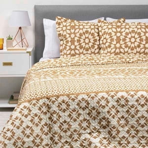 Zahr - Cubrecama Estampado 2 Plazas Cafe