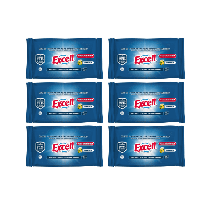 Pack 6 Toallitas Desinfectantes Excell 210 Unidades En Total