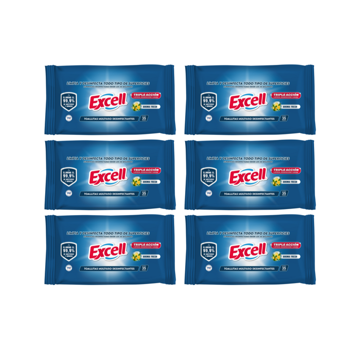 Pack 6 Toallitas Desinfectantes Excell 210 Unidades En Total