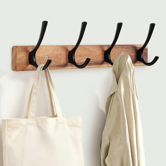 Perchero de pared Yangbaga de madera de acacia con 15 ganchos