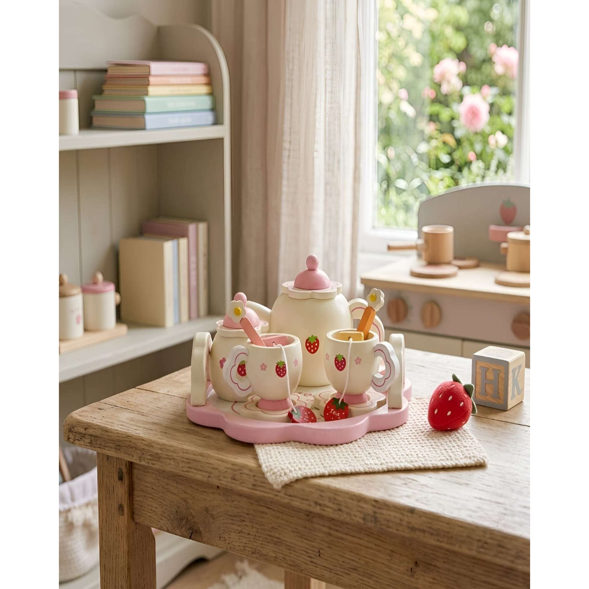 Decoideasemispa - Set De Té Madera Infantil Con Bandeja En Forma De Flor