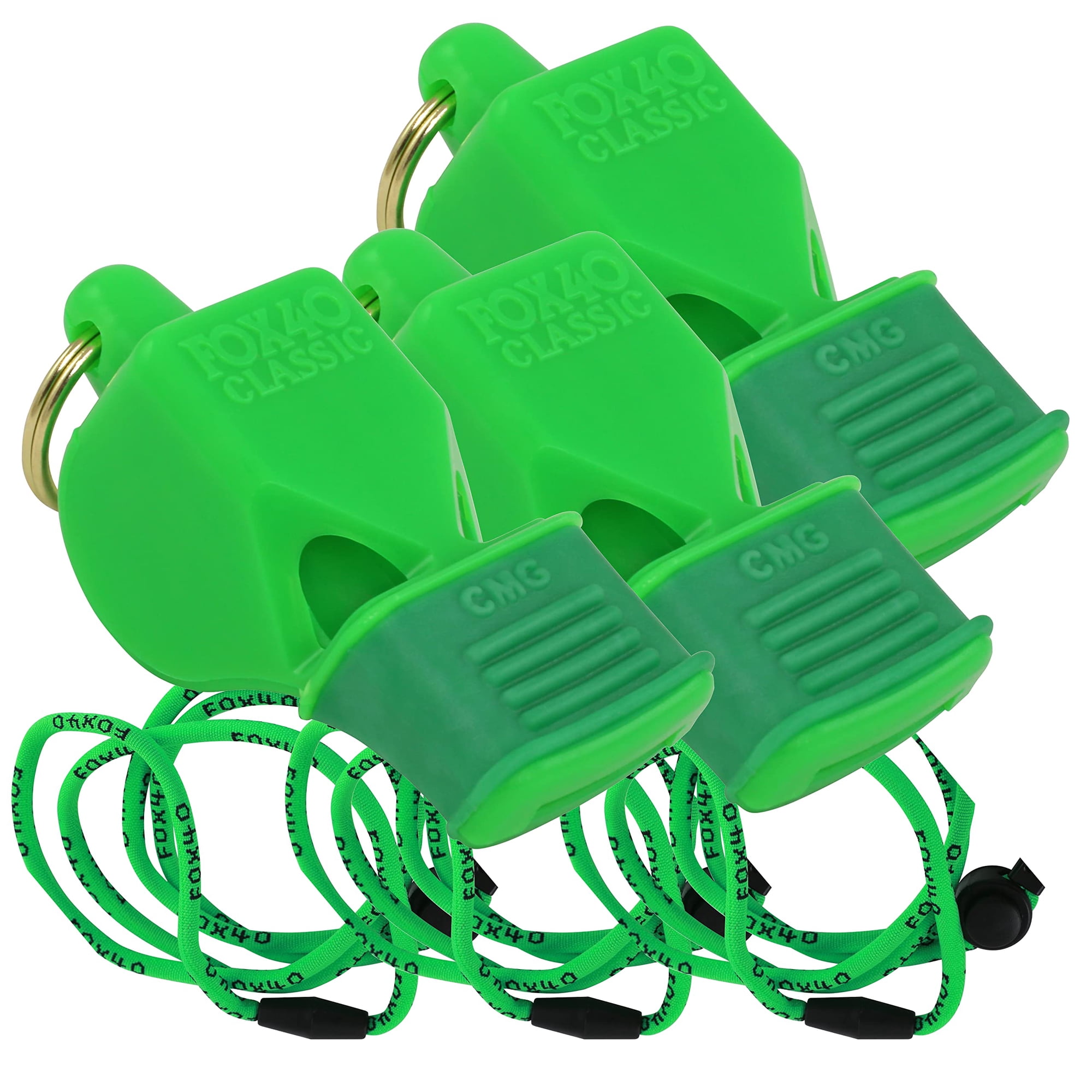 Silbato Mouth Guard Fox 40 Classic Cmg, Paquete De 3, Color Verde Neón