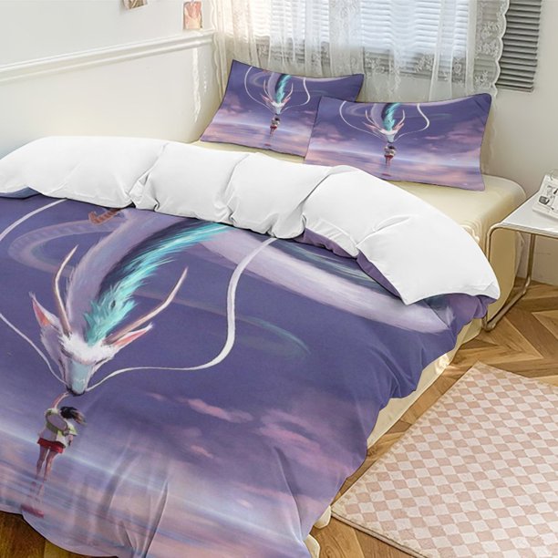 Spirited Away 3-Piece Bedding Set Warm And Comfortable Soft Duvet Cover Bed Set for Boys Girls Kids Adult Bedroom All Season