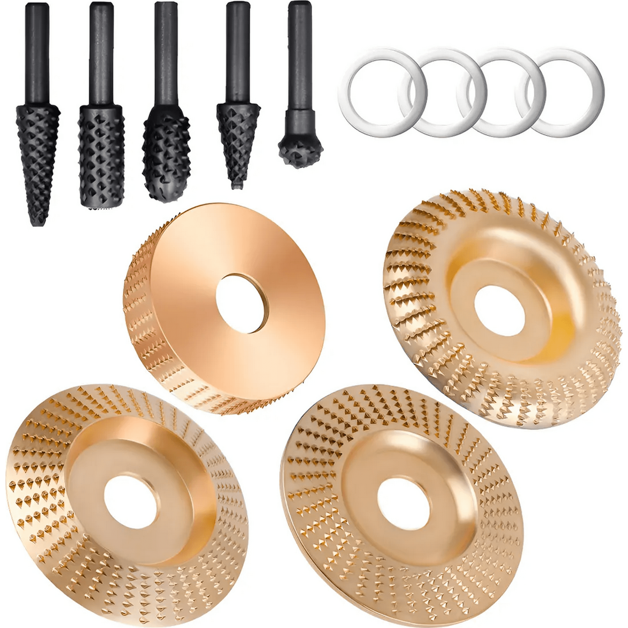 Genérico - Juego De 4 Discos Para Tallar Madera+juego De 5 Escofinas Oro