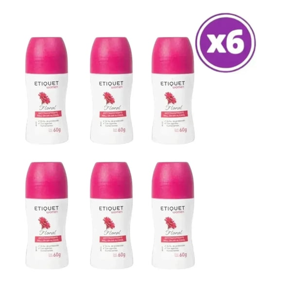 Pack 06 Women Floral Antitranspirante Roll On 60g