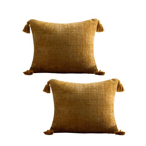 Genérico - Pack De 2 Fundas De Cojin Chenille Con Borlas 45X45 Amarillo