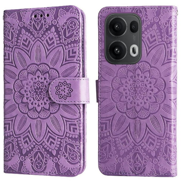 Funda tipo cartera FOXDOCK para OPPO Reno 14 Pro 5G , diseño girasol en relieve, cuero PU, cierre magnético, soporte y tarjetero