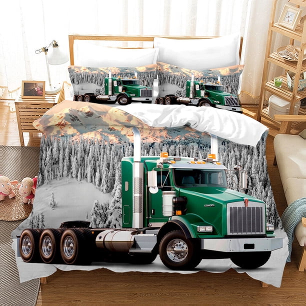 Truck Forest Snow Pattern Quilt Cover Set Duvet Cover Bedding Pillowcases3-Piece Bedding Set (1 Duvet Cover + 2 Pillow Shams)
